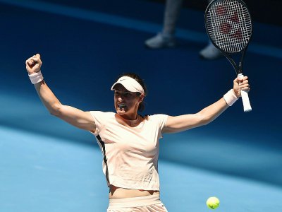 Caroline Garcia remporte le match contre la Tchèque Marketa Vondrousova au 2e tour de l'Open d'Australie, le 18 janvier 2018 à Melbourne - PETER PARKS [AFP]