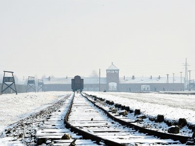Vue sur le chemin de fer dans l'ex-camp de concentration d'Auschwitz-Birkenau, le 27 janvier 2014 - JANEK SKARZYNSKI [AFP/Archives]