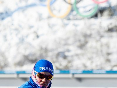 La biathlète Marie Dorin lors d'une séance d'entraînement avant les Jeux d'hiver, le 6 février 2018 à Pyeongchang - Jonathan NACKSTRAND [AFP]