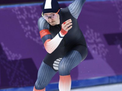 Le Français Alexis Contin lors du 500 m en patinage de vitesse aux JO, le 11 février 2018 à Gangneung - ARIS MESSINIS [AFP]