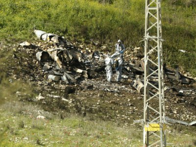 Les restes du F16 israélien qui s'est écrasé dans le nord d'Israël le 10 février 2018 - Jack GUEZ [AFP]