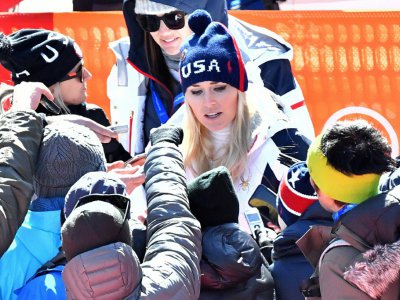 L'Américaine Lindsey Vonn après le Super-G des Jeux olympiques, le 17 février 2018 à Pyeongchang - Dimitar DILKOFF [AFP]