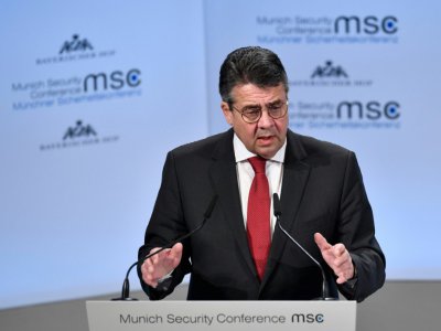 Le ministre allemand des Affaires étrangères Sigmar Gabriel s'exprime devant la Conférence de Munich sur la sécurité, le 17 février 2018 - Thomas KIENZLE [AFP]