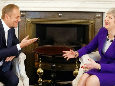 La Première ministre britannique Theresa May et le président du Conseil européen Donald Tusk discutent à Londres le 1er mars 2018 - Frank Augstein [POOL/AFP]