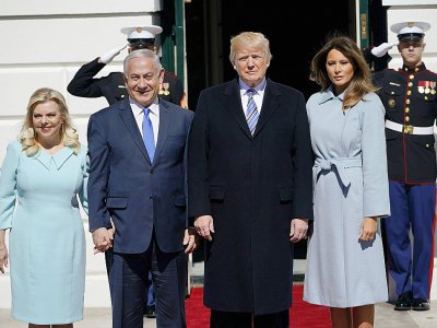 Donald et Melania Trump accueillent Benjamin et Sara Netanyahu à la Maison Blanche le 5 mars 2018 - Mandel NGAN [AFP]