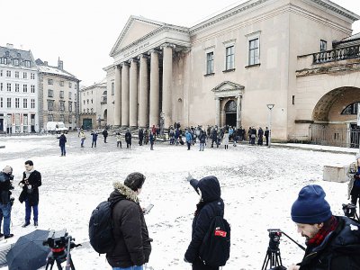 Des journalistes devant le tribunal de Copenhague avant l'ouverture du procès de Peter Madsen, le 8 mars 2018 - Mads Claus Rasmussen [Ritzau Scanpix/AFP]