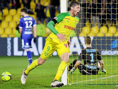 Emiliano Sala a offert une victoire étriquée au FC Nantes contre Troyes au stade de La Beaujoire, le 10 mars 2018 - LOIC VENANCE [AFP]