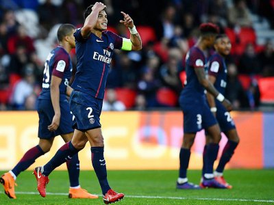 Le PSG facile vainqueur du FC Metz, avec notamment un but du capitaine Thiago Silva, le 10 mars 2018 au Parc des Princes - FRANCK FIFE [AFP]
