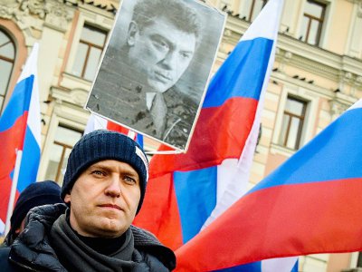 Alexeï Navalny, principal opposant à Vladimir Poutine interdit d'élection présidentielle, lors d'uin meeting à Moscou le 25 février - Vasily MAXIMOV [AFP]