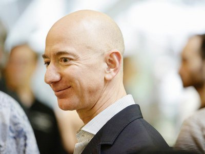 Jeff Bezos, PDG de Amazon visite les nouveaux quartiers généraux de son groupe à Seattle, le 29 janvier 2018 - JASON REDMOND [AFP]