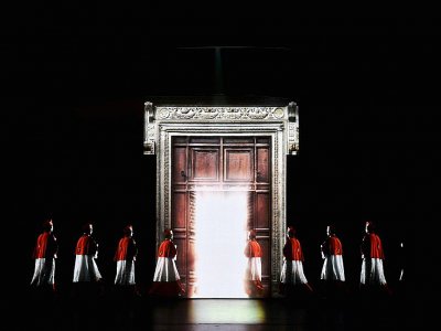 Répétition du spectacle le "Jugement dernier - Michel-Ange et les secrets de la chapelle Sixtine", le 13 mars 2018 à l'auditorium près du Vatican - Alberto PIZZOLI [AFP]