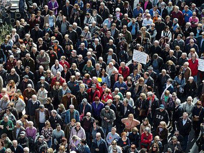 Manifestants pour la défense des retraites à Barcelone le 17 mars 2018 - Josep LAGO [AFP]
