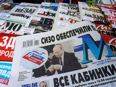 Les unes des journaux russes le lendemain de l'élection présidentielle, le 19 mars 2018 - Kirill KUDRYAVTSEV [AFP]