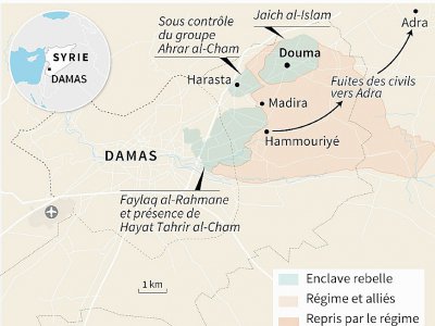 Carte de l'avancée des forces syriennes dans la Ghouta orientale au 18 mars - Omar KAMAL [AFP]