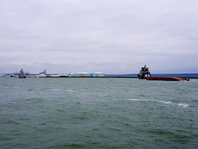 Lors de l'entrée du cargo dans le port du Havre - Gilles Anthoine