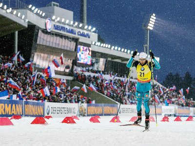 Le biathlète français Martin Fourcade lors du 10 km sprint de Tioumen en Russie, le 22 mars 2018 - STR [AFP]