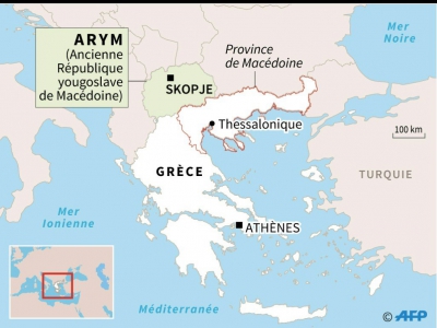 Carte de localisation de la province de Macédoine en Grèce et de l'ancienne République yougoslave de Macédoine - Kun TIAN [AFP]