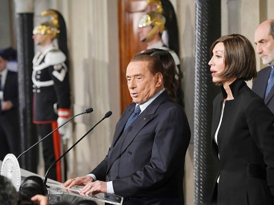 Silvio Berlusconi après une rencontre avec le président Sergio Mattarella le 5 avril 2018 à Rome. - Tiziana FABI [AFP]