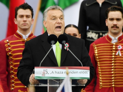 Le Premier ministre hongrois Viktor Orban à Budapest, le 15 mars 2018 - Attila KISBENEDEK [AFP/Archives]