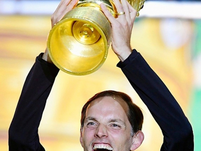 Thomas Tuchel vainqueur de la Coupe d'Allemagne avec Dortmund contre l'Eintracht Francfort au stade olympique de Berlin, le 27 mai 2017 - Tobias SCHWARZ [AFP/Archives]