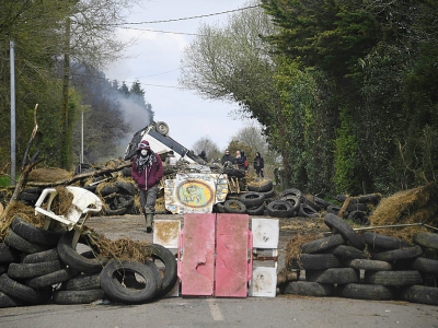 Des barricades érigées sur une route dans la ZAD de Notre-Dame-des-Landes, le 12 avril 2018 - Damien MEYER [AFP]