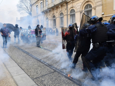 Manifestation à Montpellier contre la politique du président Emmanuel Macron, le 14 avril 2018 - Pascal GUYOT [AFP]