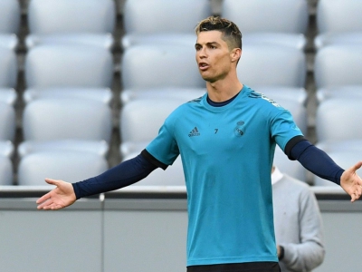 Le buteur prolifique du Real Madrid Cristiano Ronaldo prépare le choc contre le Bayern, lors d'un entraînement à Munich, le 24 avril 2018 - Christof STACHE [AFP]