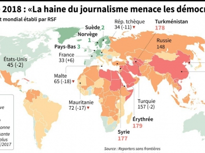 Presse 2018 : "la haine du journalisme menace des démocraties" - Jean-Michel CORNU, Sébastien CASTERAN [AFP]