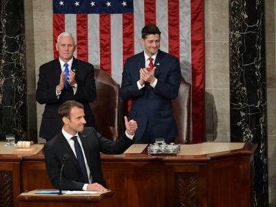 Le président français Emmanuel Macron au Congrès américain à Washington, le 25 avril 2018 - MANDEL NGAN [AFP]