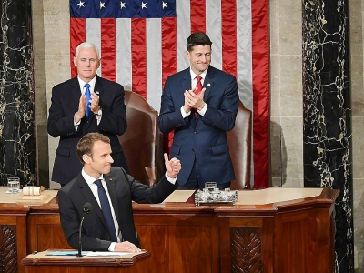 Le président français Emmanuel Macron au Congrès américain à Washington, le 25 avril 2018 - MANDEL NGAN [AFP]