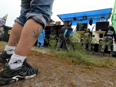 Des personnes participent à la 25e édition du Teknival organisée sans l'accord des autorités sur l'ancienne piste de la base militaire de Marigny, dans la Marne, le 28 avril 2018 - François NASCIMBENI [AFP/Archives]