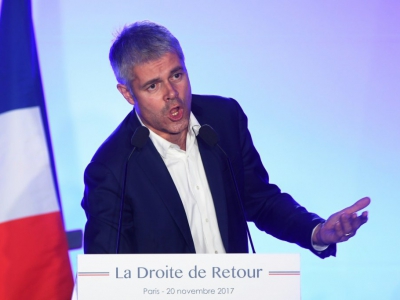 Le président du parti Les Republicains (LR) Laurent Wauquiez prononce un discours le 20 novembre 2017 à Paris - CHRISTOPHE ARCHAMBAULT [AFP/Archives]