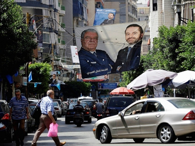 Affiche électorale dans un quartier de Beyrouth. Photo prise le 4 mai 2018 - JOSEPH EID [AFP]
