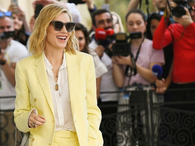 La présidente du jury du Festival de Cannes Cate Blanchett arrive à l'hôtel Martinez, à Cannes, le 7 mai 2018 - Anne-Christine POUJOULAT [AFP]
