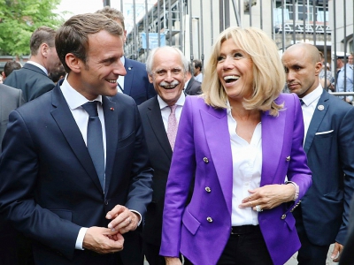 Emmanuel Macron et sa femme Brigitte Macron, le 9 mai 2018, à Aix-la-Chapelle - ludovic MARIN [AFP]
