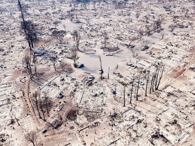 Vue aérienne le 11 octobre 2017 des dégâts provoqués par des incendies dans le quartier de Coffey Park à Santa Rosa en Californie - Elijah Nouvelage [AFP/Archives]