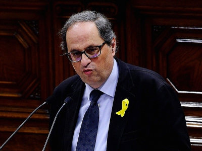 Photo archives du 24 mars 2018 montrant le député régional Quim Torra au parlement régional à Barcelone - LLUIS GENE [AFP/Archives]