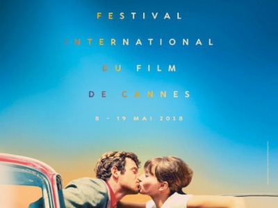 Affiche officielle du 71e Festival de Cannes, avec un baiser entre Jean-Paul Belmondo et Anna Karina dans le film "Pierrot le fou" de Jean-Luc Godard - Georges Pierre, Flore Maquin, Philippe Savoir [Festival de Cannes/Filifox/AFP]