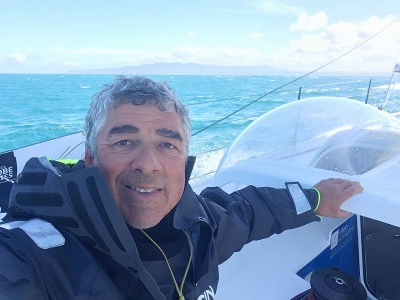 Manuel Cousin à l'arrivée de la Bermudes 1000 Race le dimanche 13 mai 2018. Son objectif final : le Vendée Globe 2020. - Groupe Sétin Voile