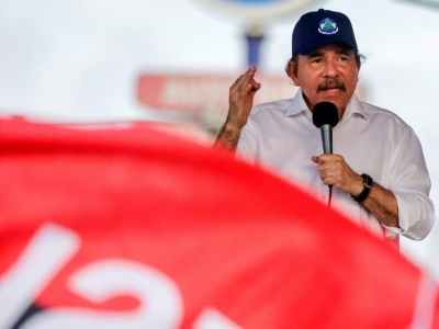 Le président du Nicaragua Daniel Ortega lors d'un rassemblement à Managua le 30 avril 2018 - INTI OCON [AFP/Archives]