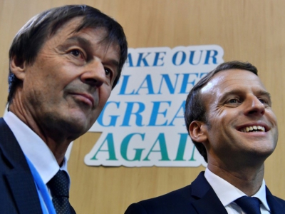 Nicolas Hulot et Emmanuel Macron à la COP23 de Bonn en Allemagne, le 15 novembre 2017 - John MACDOUGALL [AFP/Archives]