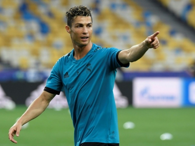 L'attaquant du Real Madrid Cristiano Ronaldo,pendant l'entraînement à Kiev en Ukraine le 25 mai 2018 - LLUIS GENE [AFP]