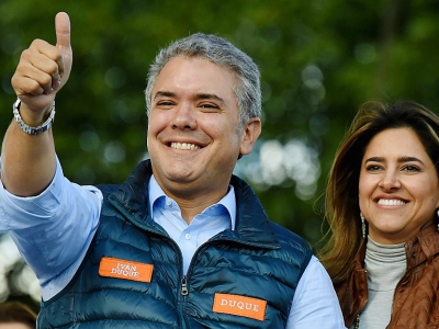 Le candidat de la droite à la présidentielle Ivan Duque lors d'un meeting de campagne, le 20 mai 2018 à Bogota - Raul ARBOLEDA [AFP/Archives]