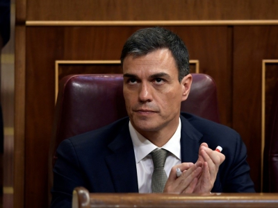 Le leader du Parti socialiste ouvrier espagnol Pedro Sanchez, le 31 mai 2018 au Parlement à Madrid - OSCAR DEL POZO [AFP]