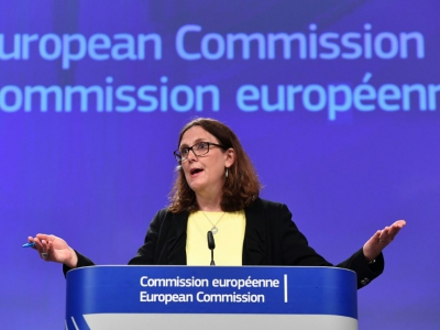 La Commissaire européenne au Commerce, Cecilia Malmström, en conférence de presse à Bruxelles le 1er juin 2018 - Emmanuel DUNAND [AFP]
