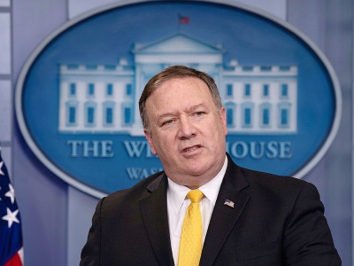 Mike Pompeo le chef de la diplomatie américaine répond aux questions de la presse à la Maison Blanche sur le sommet Trump - Kim - NICHOLAS KAMM [AFP]