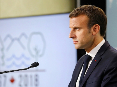 Le président français Emmanuel Macron, au G7 à La Malbaie, le 9 juin 2018 - Ludovic MARIN [AFP]