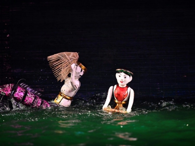 Un spectacle de marionnettes aquatiques au théâtre de Thang Long, le 15 mai 2018 à Hanoi - Nhac NGUYEN [AFP]