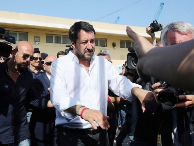 Le ministre italien de l'Intérieur et patron de la Ligue, Matteo Salvini, le 3 juin 2018 en Sicile - Carmelo Lenzo [AFP/Archives]