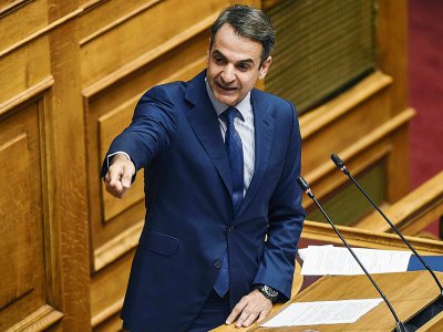 Le chef de file du principal parti d'opposition grec, Nouvelle Démocratie, Kyriakos Mitsotakis au parlement grec à Athènes, le 14 juin 2018 - ANGELOS TZORTZINIS [AFP/Archives]